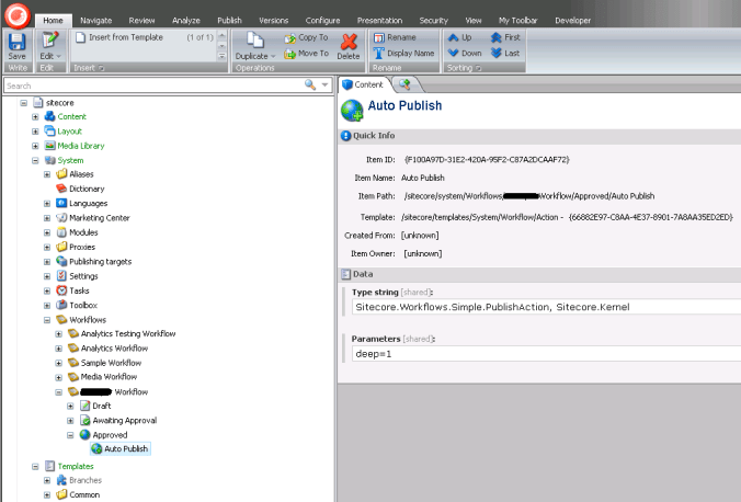 Auto publishing action item configuration