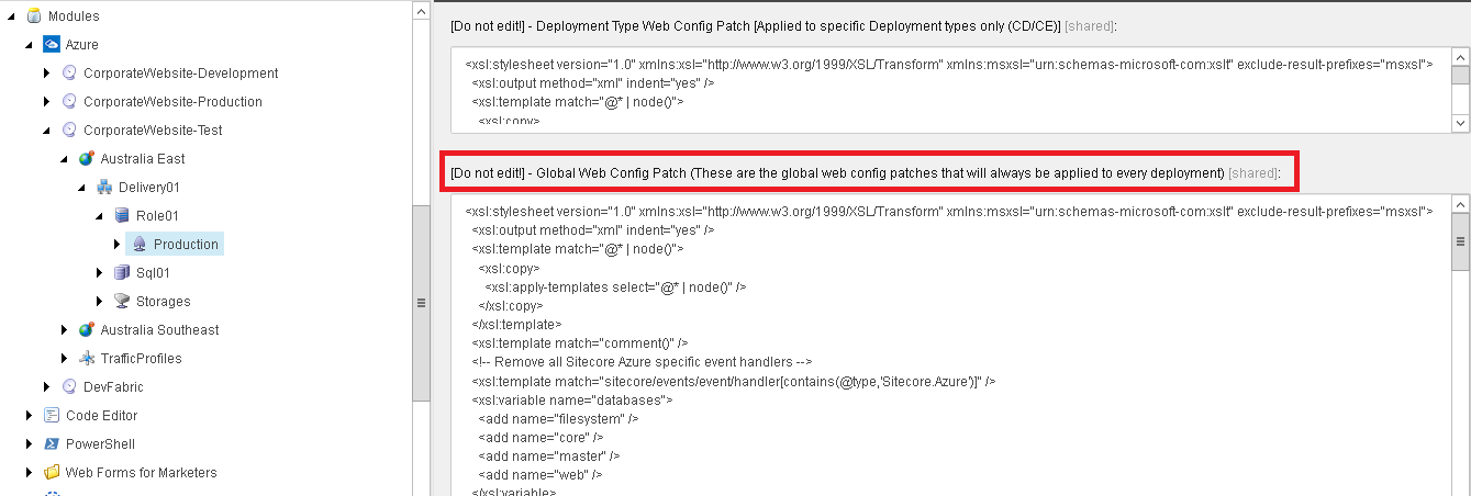 Sitecore Azure Module Deployment Configuration Item